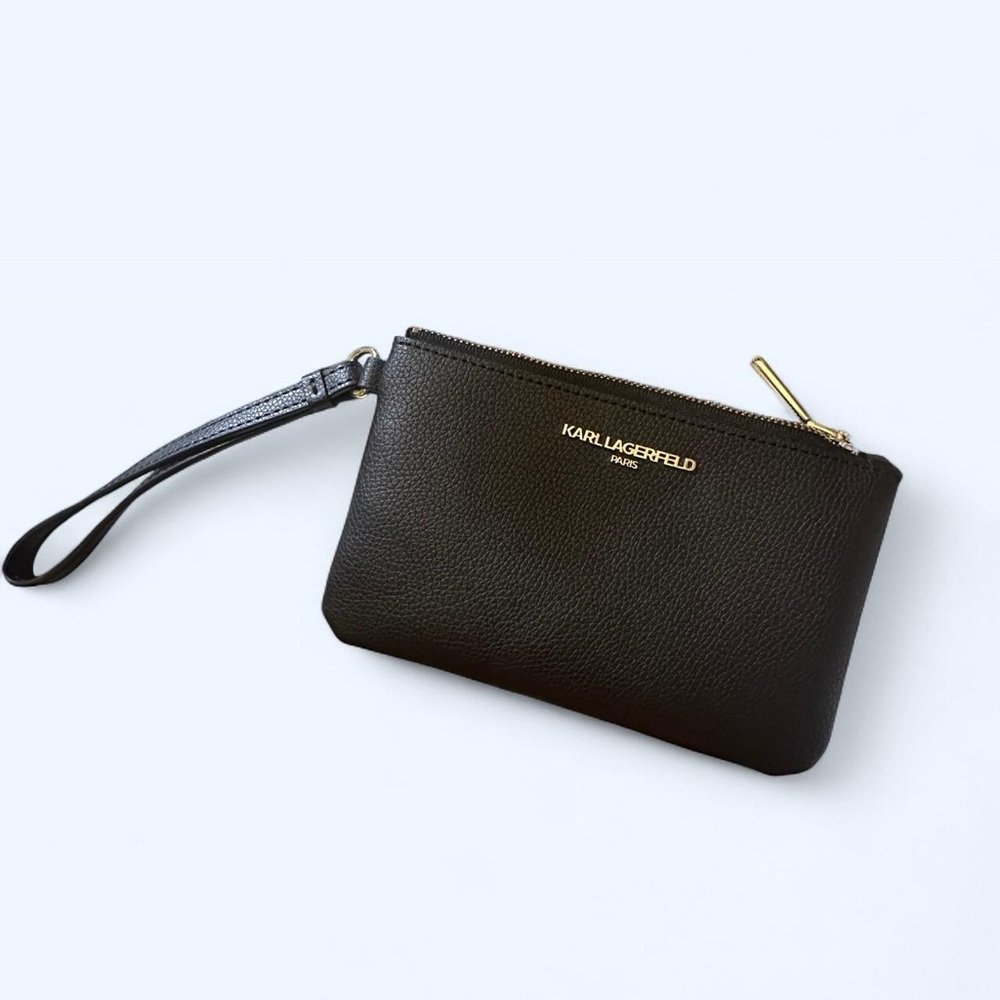 Karl Lagerfeld Gold-Accented Black Wristlet